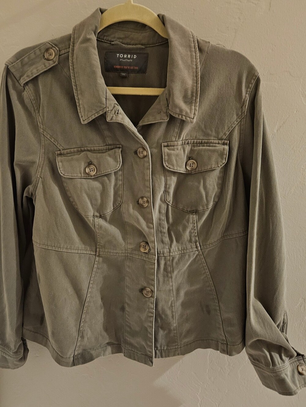 Torrid Peplum Twill Utility Jacket Olive Green Lightweight Button Front 1X
